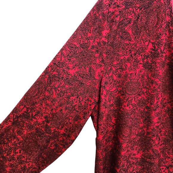 Rafaella Red with Black Print Wrap & Ruched Front V-Neck Blouse Size L - Picture 4 of 14